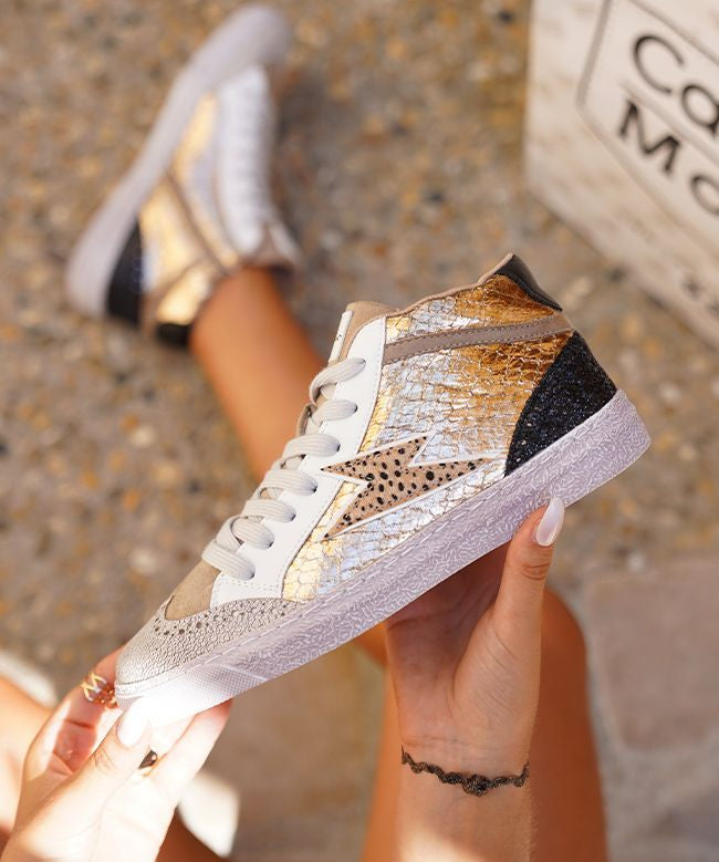 BASKETS MONTANTES FEMME PAILLETÉES BRONZE ET NOIR - Casualmode.fr