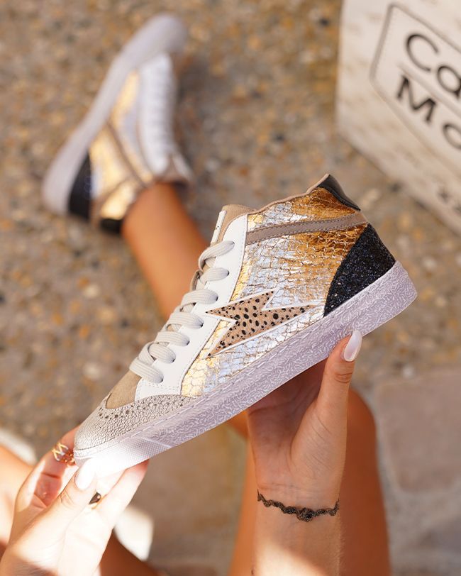 BASKETS MONTANTES FEMME PAILLETÉES BRONZE ET NOIR - Casualmode.fr