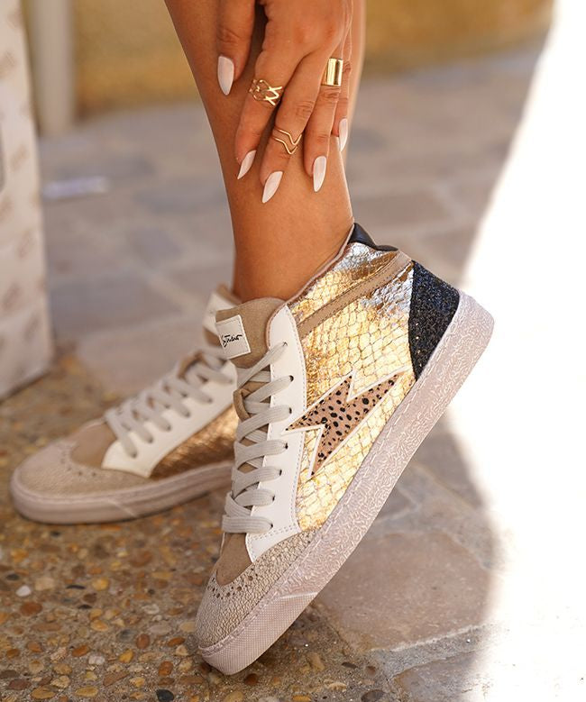 BASKETS MONTANTES FEMME PAILLETÉES BRONZE ET NOIR - Casualmode.fr