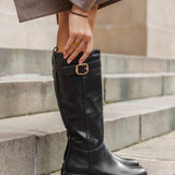 BOTTES NOIRES FEMME HAUTE À BOUCLE – TALON 4 CM SEMELLE CRANTÉE - Casualmode.fr