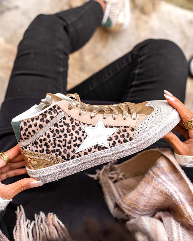 BASKETS MONTANTES FEMME LÉOPARD ET DORÉ - Casualmode.fr