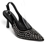 ESCARPINS NOIRS À TALON FIN AVEC STRASS ARGENTÉS - Casualmode.fr