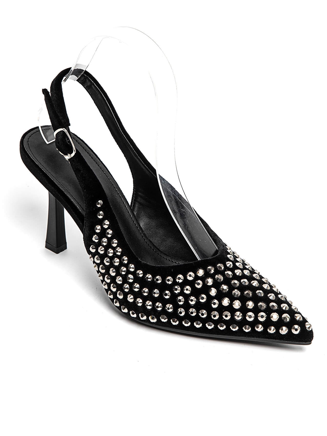 ESCARPINS NOIRS À TALON FIN AVEC STRASS ARGENTÉS - Casualmode.fr