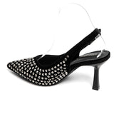 ESCARPINS NOIRS À TALON FIN AVEC STRASS ARGENTÉS - Casualmode.fr