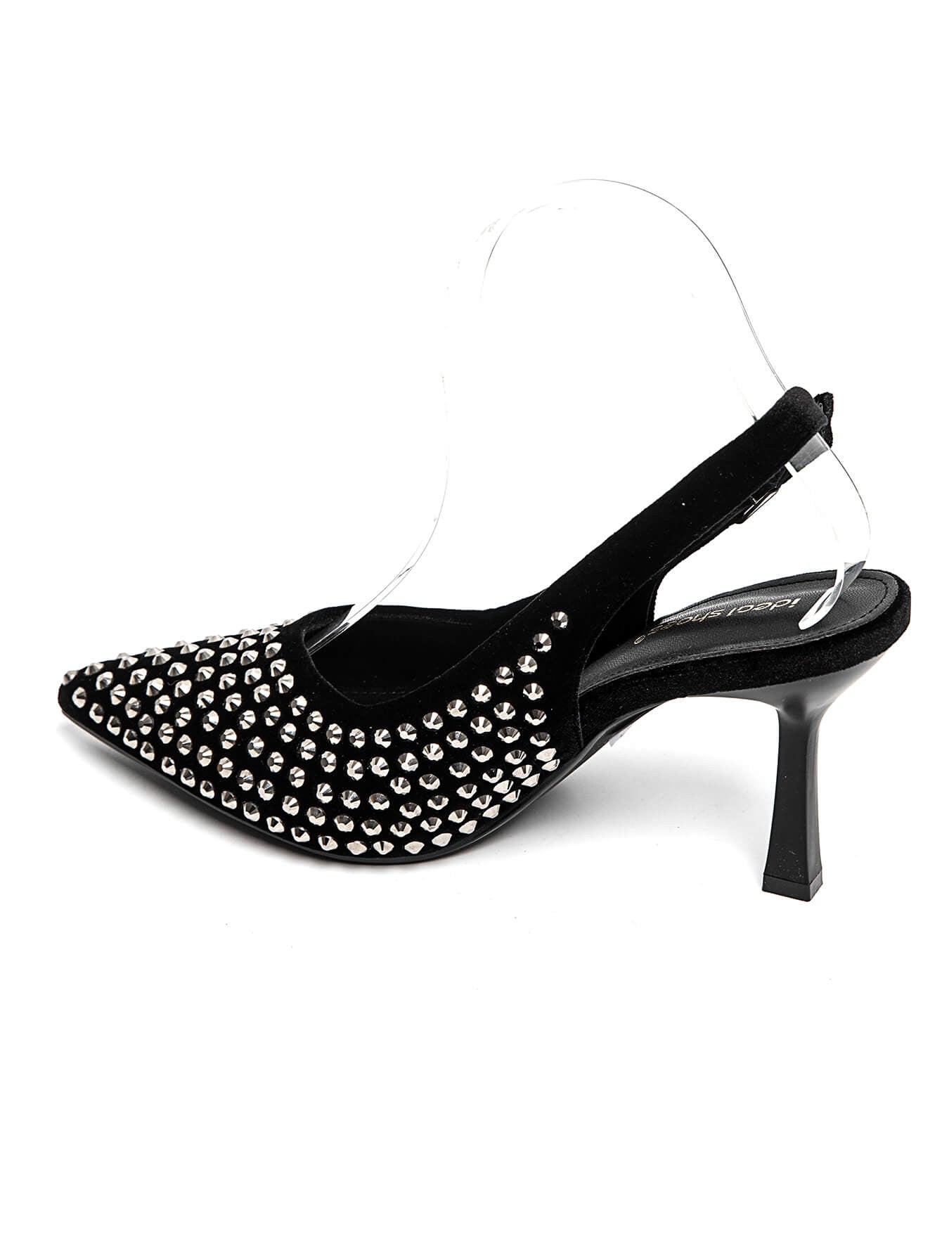 ESCARPINS NOIRS À TALON FIN AVEC STRASS ARGENTÉS - Casualmode.fr