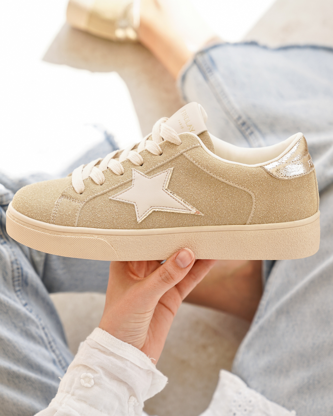 Basket femme étoile taupe à lacets - Solange - Casualmode.fr