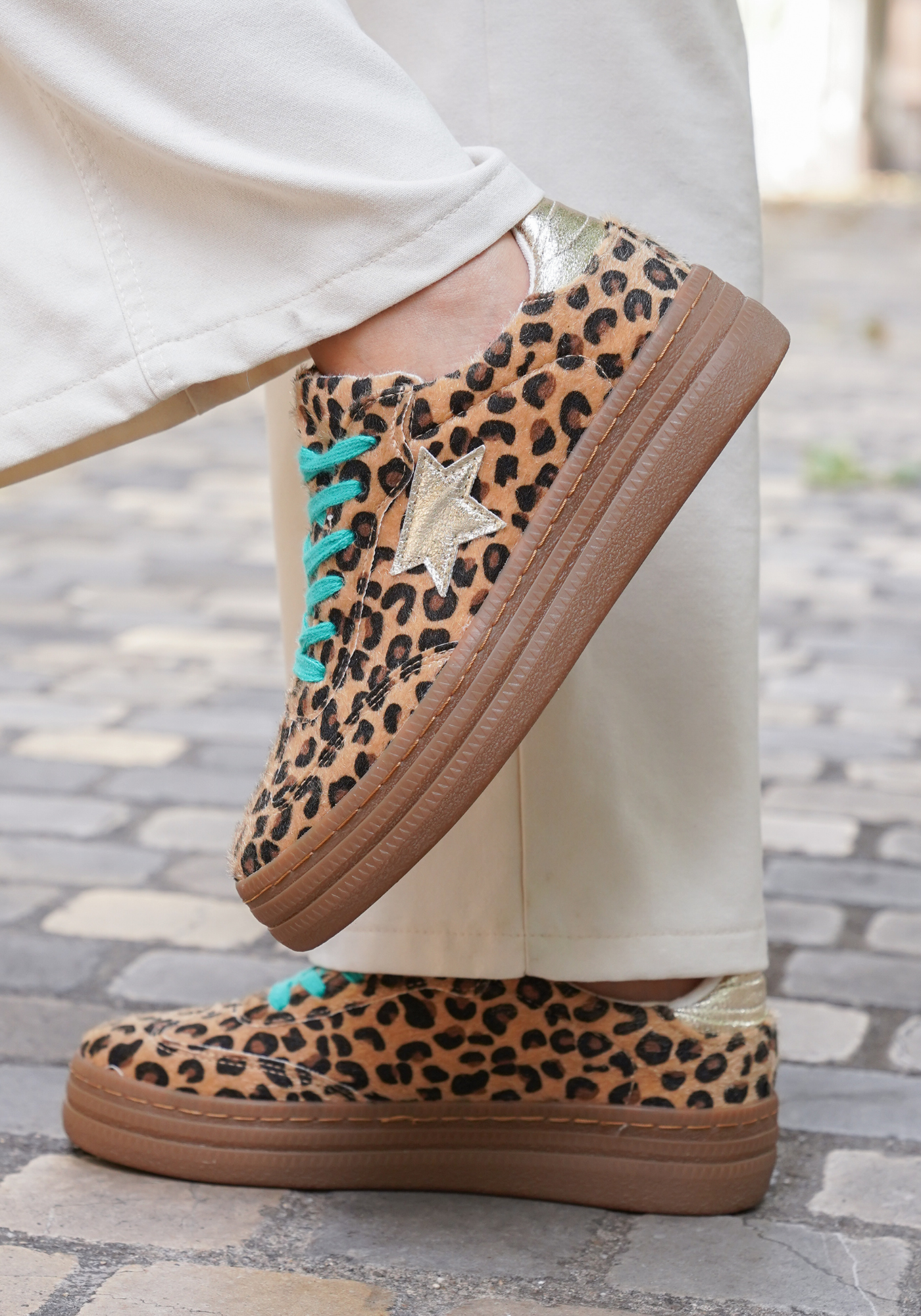 BASKETS LÉOPARD ÉTOILE ARGENTÉE - Casualmode.fr