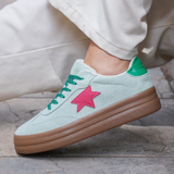 BASKETS VERT CLAIR ÉTOILE ROUGE – STYLE URBAIN CHIC - Casualmode.fr