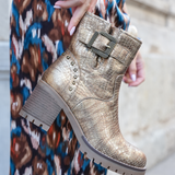 BOTTINES DORÉES EFFET CROCO À TALONS - Casualmode.fr