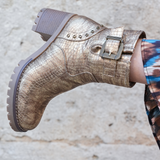 BOTTINES DORÉES EFFET CROCO À TALONS - Casualmode.fr