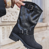 BOTTES NOIRES MOTARDES À DÉTAIL PYTHON - Casualmode.fr