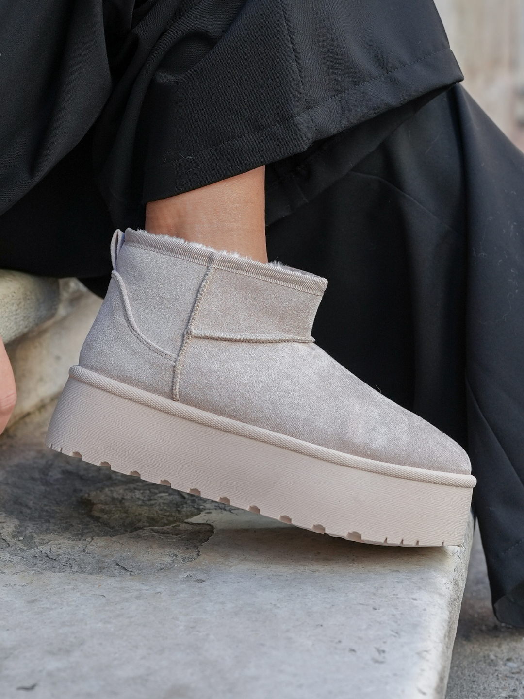 BOTTINES FOURRÉES PLATEFORME CRÈME - Casualmode.fr