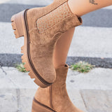 BOTTINES CAMEL AVEC ÉLASTIQUE IMPRIMÉ - Casualmode.fr