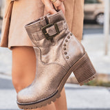 BOTTINES DORÉE À TALON AVEC BOUCLE - Casualmode.fr