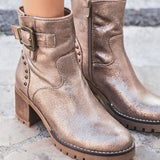 BOTTINES DORÉE À TALON AVEC BOUCLE - Casualmode.fr