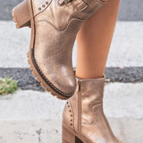 BOTTINES DORÉE À TALON AVEC BOUCLE - Casualmode.fr