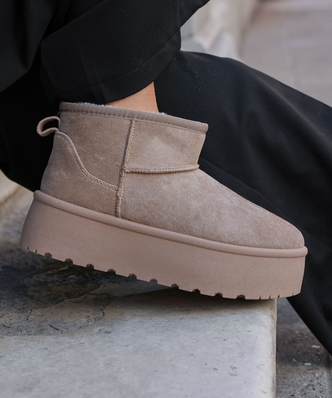 BOTTINES FOURRÉES PLATEFORME KHAKI - Casualmode.fr