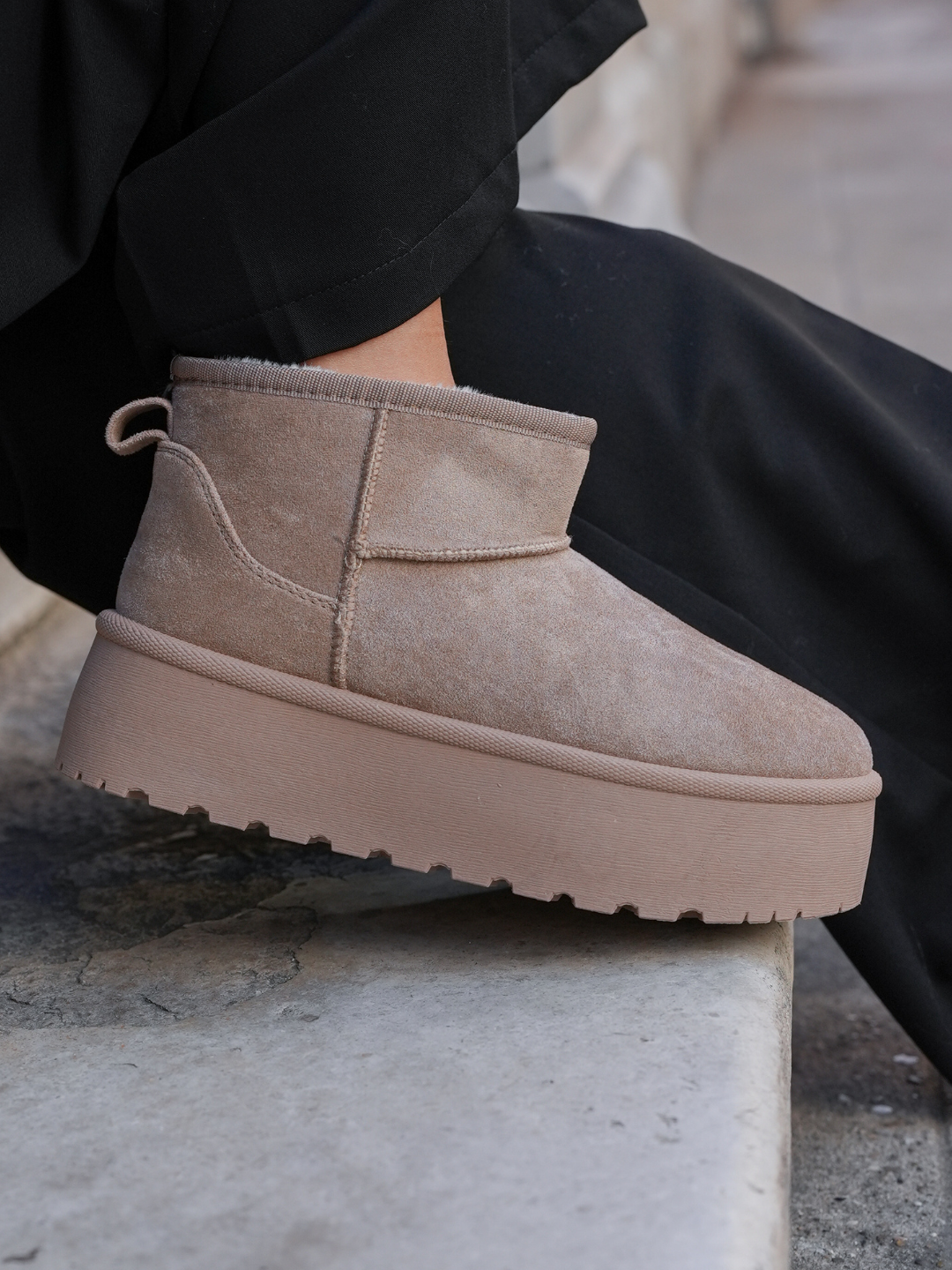 BOTTINES FOURRÉES PLATEFORME KHAKI - Casualmode.fr