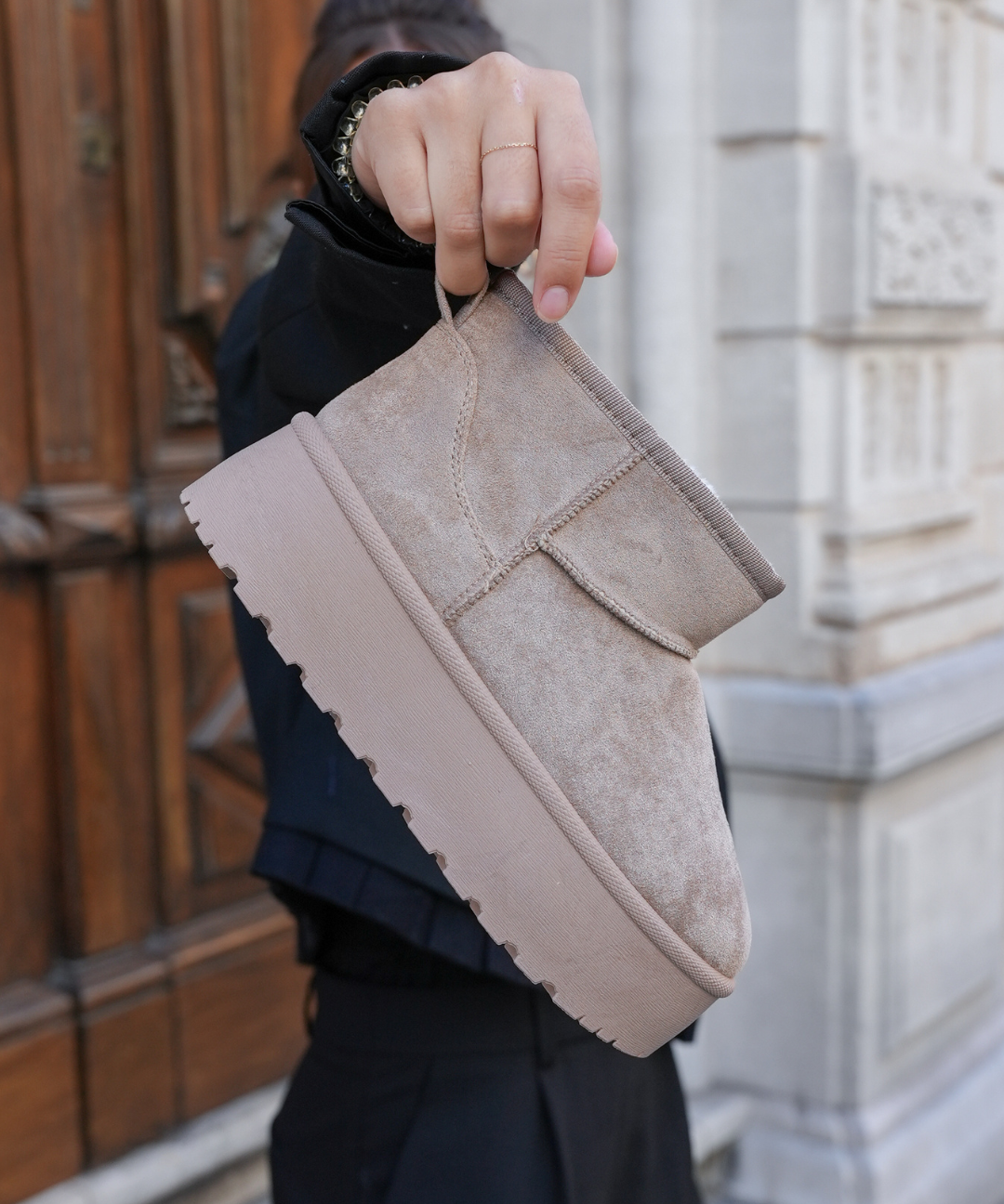 BOTTINES FOURRÉES PLATEFORME KHAKI - Casualmode.fr