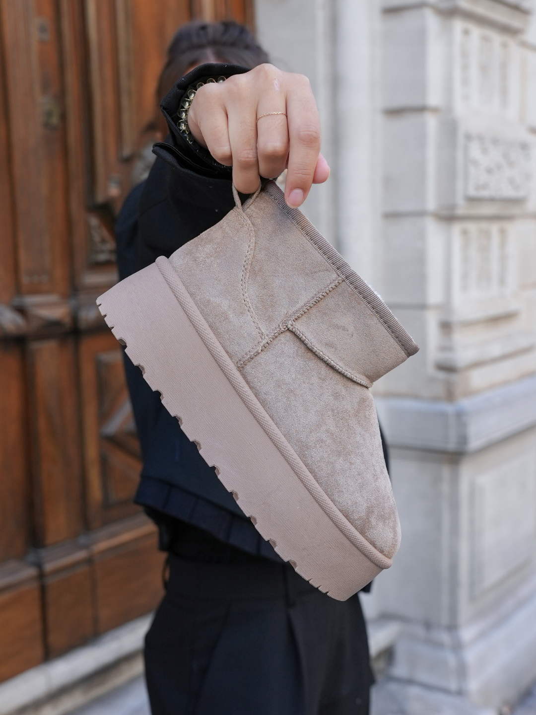 BOTTINES FOURRÉES PLATEFORME KHAKI - Casualmode.fr