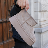 BOTTINES FOURRÉES PLATEFORME KHAKI - Casualmode.fr