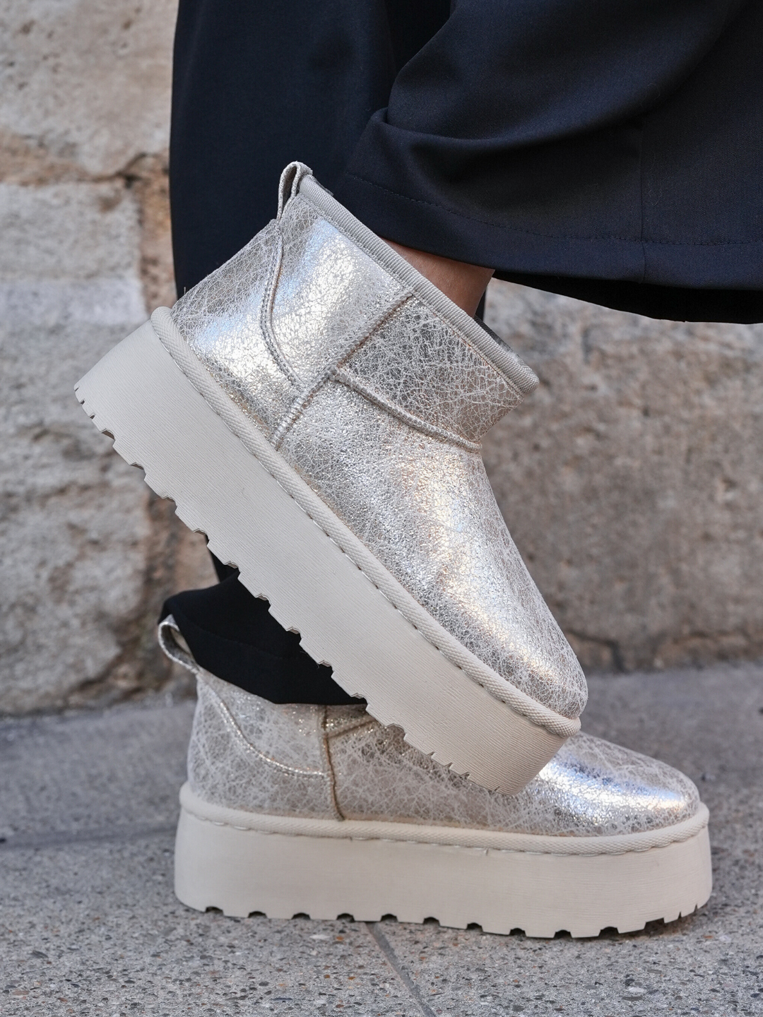 BOTTINES FOURRÉES PLATEFORME GOLD - Casualmode.fr