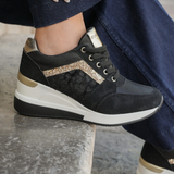 BASKETS COMPENSÉES NOIRES AVEC DÉTAILS PAILLETÉS - Casualmode.fr