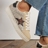 BASKET FEMME PAILLETTES ÉTOILE LÉOPARD À LACETS - Casualmode.fr