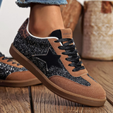 BASKET FEMME NOIRES PAILLETTES ÉTOILE NOIRE À LACETS - Casualmode.fr