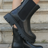 BOTTINES NOIRES CHELSEA – DÉTAIL ARRIÈRE LÉOPARD - Casualmode.fr