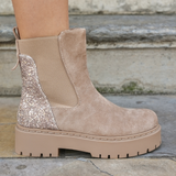BOTTINES TAUPES CHELSEA – ARRIÈRE PAILLETTES - Casualmode.fr