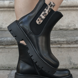 BOTTINES NOIRES CHELSEA ÉLASTIQUE – DÉTAIL LÉOPARD - Casualmode.fr