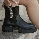 BOTTINES NOIRES CHELSEA ÉLASTIQUE – DÉTAIL LÉOPARD - Casualmode.fr