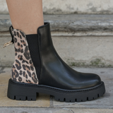 BOTTINES NOIRES CHELSEA – DÉTAIL ARRIÈRE LÉOPARD - Casualmode.fr