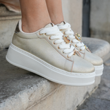 SNEAKERS PLATEFORME OR FEMME AVEC DÉTAIL BIJOU - Casualmode.fr