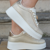 SNEAKERS PLATEFORME OR FEMME AVEC DÉTAIL BIJOU - Casualmode.fr