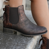 BOTTINES CHELSEA FEMME BRONZE AVEC DÉTAIL PAILLETÉ - Casualmode.fr
