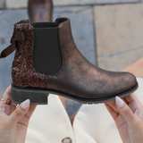 BOTTINES CHELSEA FEMME BRONZE AVEC DÉTAIL PAILLETÉ - Casualmode.fr