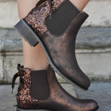 BOTTINES CHELSEA FEMME BRONZE AVEC DÉTAIL PAILLETÉ - Casualmode.fr
