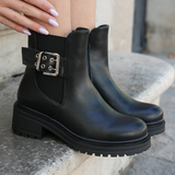 BOTTINES NOIRES FEMME STYLE MOTARD AVEC BOUCLE - Casualmode.fr