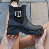 BOTTINES NOIRES FEMME STYLE MOTARD AVEC BOUCLE - Casualmode.fr