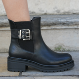 BOTTINES NOIRES FEMME STYLE MOTARD AVEC BOUCLE - Casualmode.fr