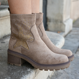 BOTTINES BEIGE ÉTOILE STRASS – TALON 5 CM - Casualmode.fr