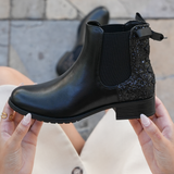 BOTTINES CHELSEA NOIRES FEMME AVEC PAILLETTES ET NŒUD SATIN - Casualmode.fr