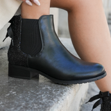 BOTTINES CHELSEA NOIRES FEMME AVEC PAILLETTES ET NŒUD SATIN - Casualmode.fr