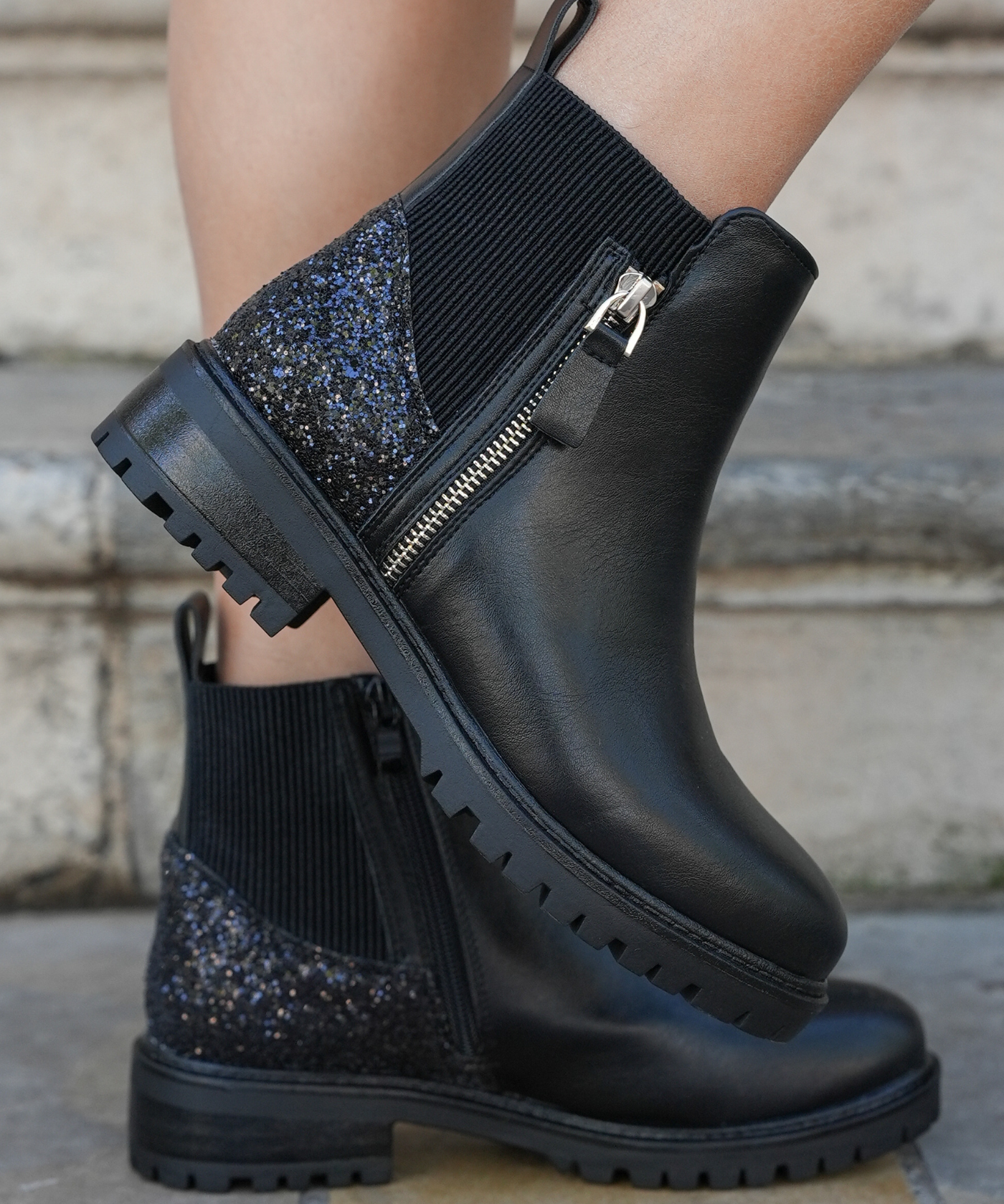 BOTTINES NOIRES CHELSEA À GLITTER - Casualmode.fr
