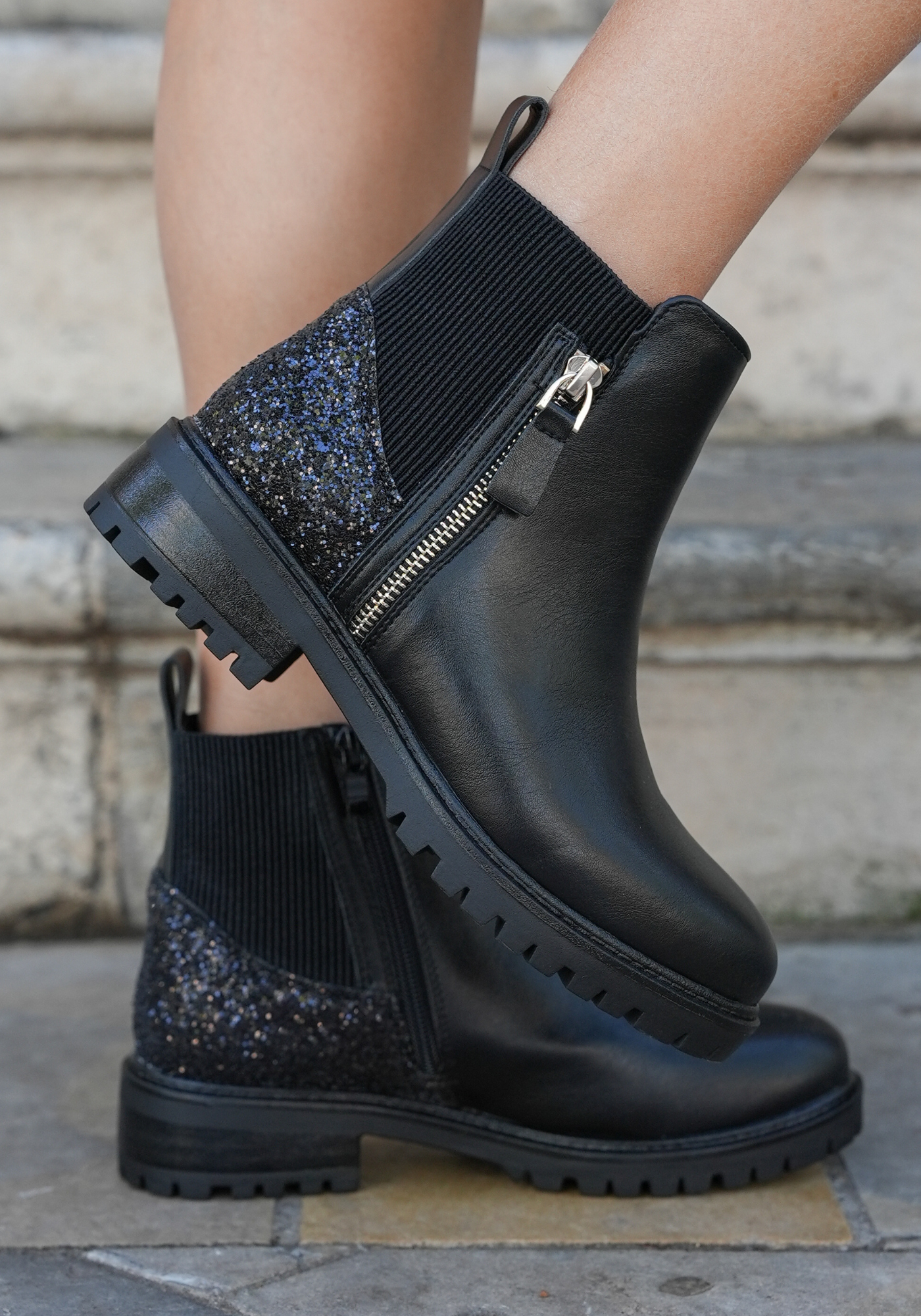 BOTTINES NOIRES CHELSEA À GLITTER - Casualmode.fr