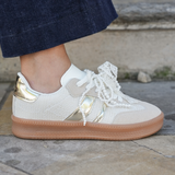 SNEAKERS BLANCHES ET DORÉES FEMME AVEC SEMELLE GOMME - Casualmode.fr