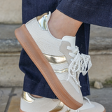 SNEAKERS BLANCHES ET DORÉES FEMME AVEC SEMELLE GOMME - Casualmode.fr
