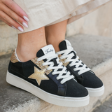 BASKETS FEMME NOIRES ÉTOILE DORÉE ET PAILLETTES - Casualmode.fr